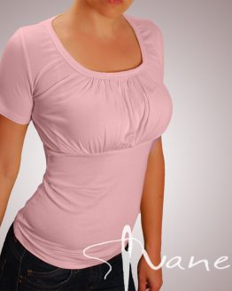 Блуза с обемно и обло деколте с къс ръкав