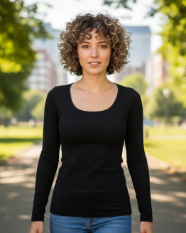 Дамска блуза с обло деколте и дълги ръкави