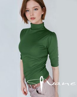 Блуза с поло без шев и 3/4 буфан ръкав