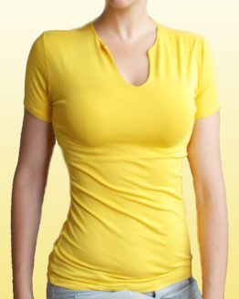 Блуза с шпиц със заострени ръбчета, къс ръкав