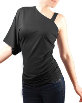 Блуза с един широк ръкав тип кимоно и набор на талията