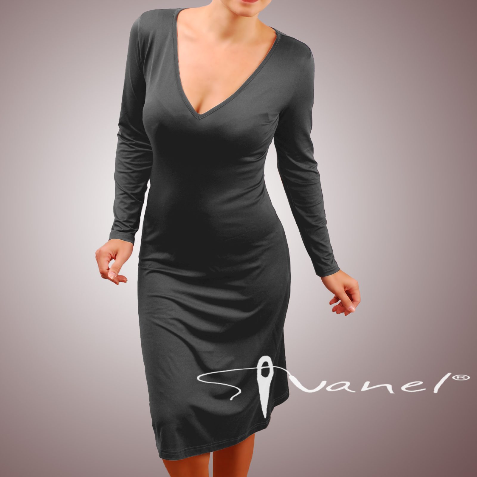 Рокля шпиц деколте и дълги ръкави - Image 7