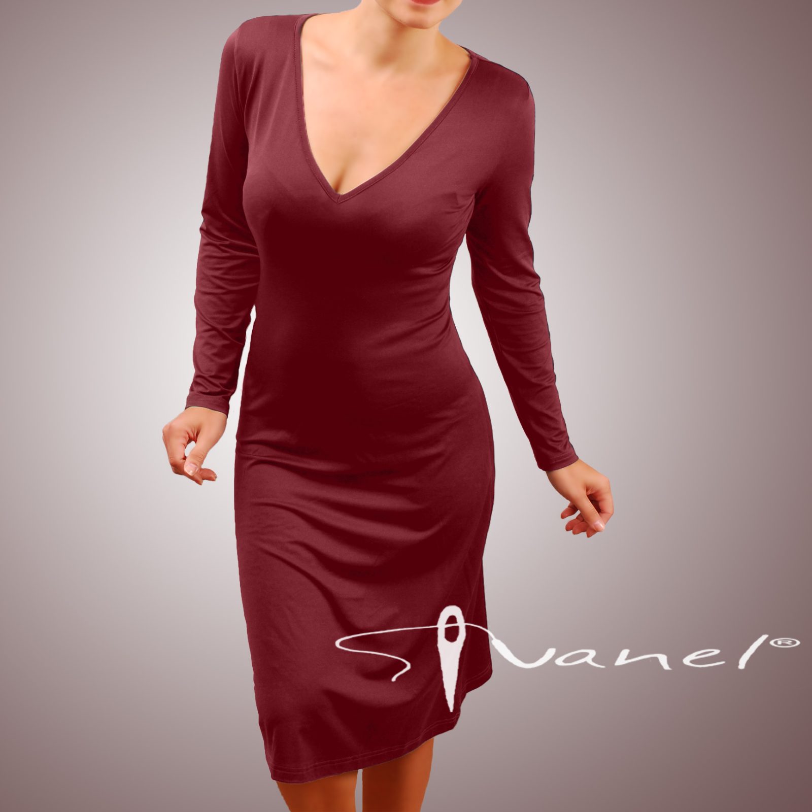 Рокля шпиц деколте и дълги ръкави - Image 30