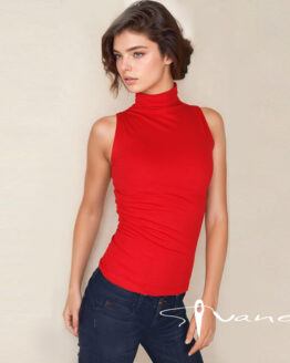 блуза с поло без ръкави, дамски блузи от Иванел, червена блуза
