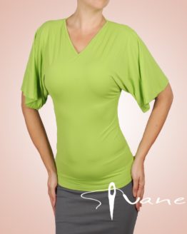 блуза с широки ръкави, шпиц деколте, дамски блузи от онлайн ателие Иванев, зелена