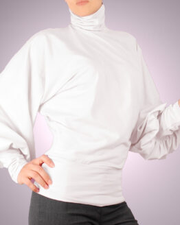 блуза с поло, широки ръкави бяла